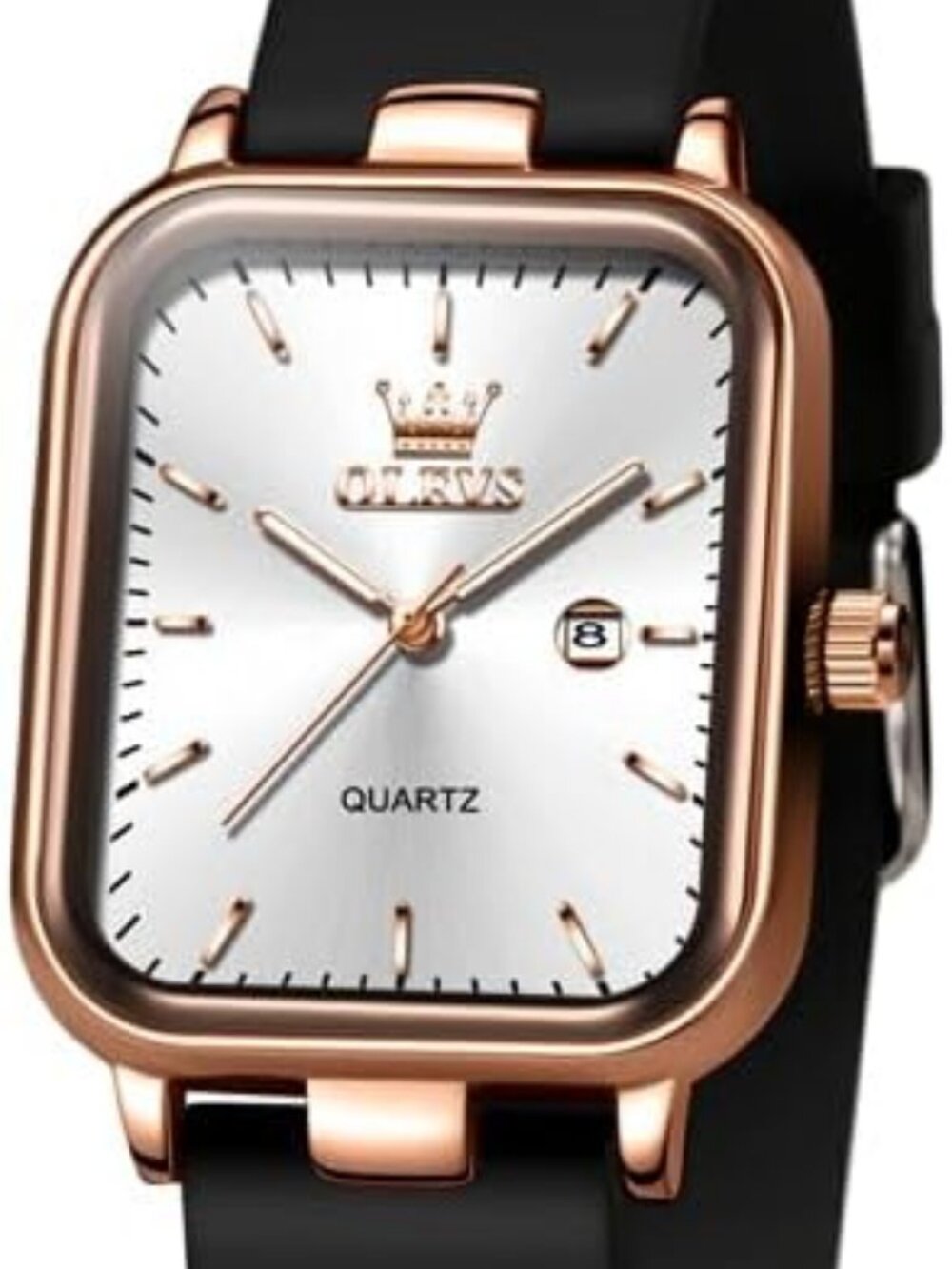 Women's White Gold Square Silicone Band Waterproof Luxury Elegant Casual Watch